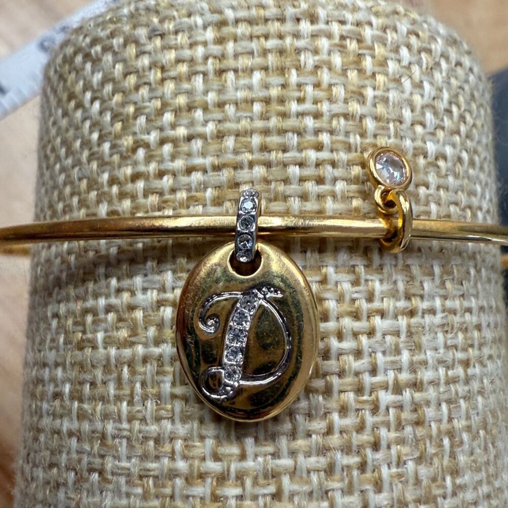 Nandri Gold-Tone Initial "D" Charm Bracelet With Rhinestone Accents & Adjustable